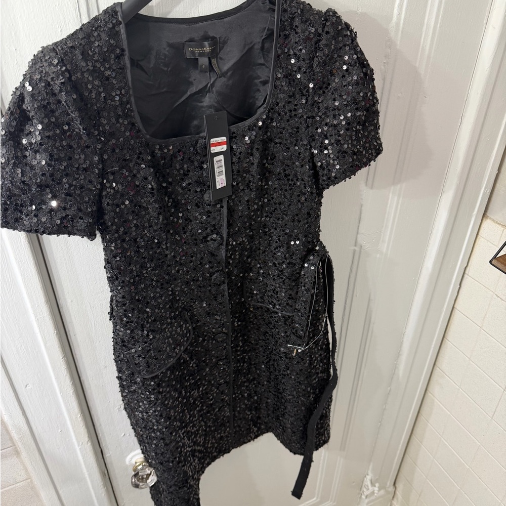 Black Sequin Short Sleeve Mini Dress - Picture 3 of 4